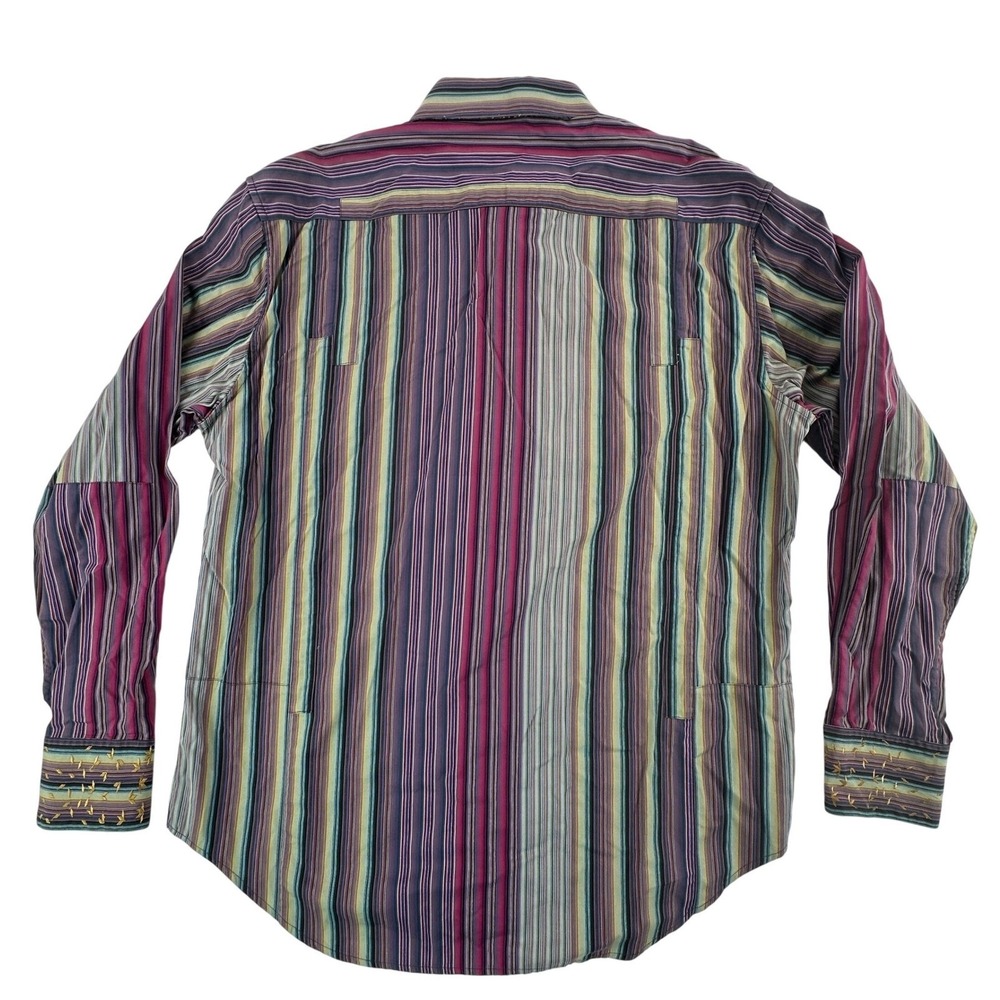 Robert Graham Mens Large Button‎ Up Shirt Purple Striped Embroidered Scooter L - Picture 3 of 16